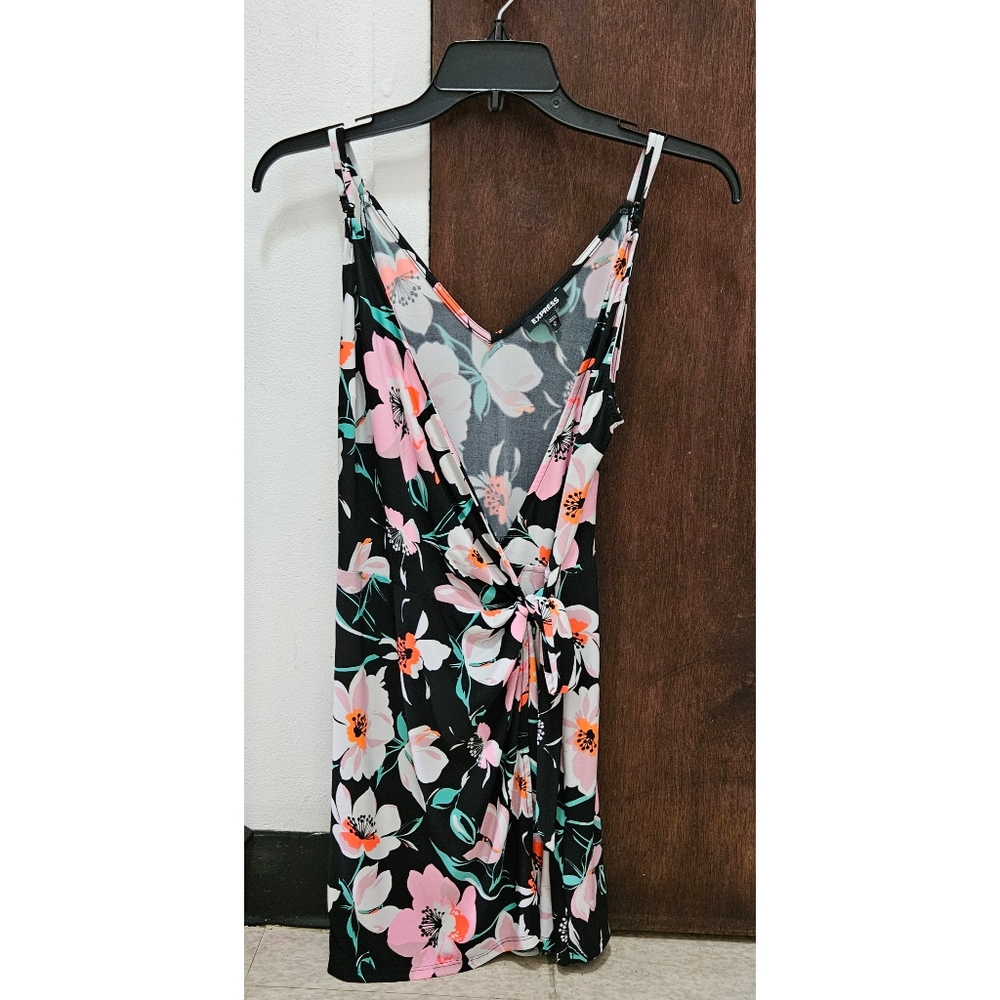 Express Black Floral Wrap Style Romper with Side Tie